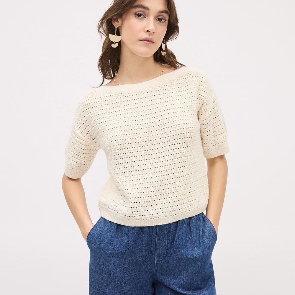 NWT - RW&CO - Cream Women's Elbow Sleeve Crotchet Sweater
